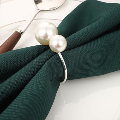 Serviettenringe mit Perlen, 6er-Set, Goldener Serviettenhalter, Serviettenschnallen for Esstischdekoration, Weihnachts-, Hochzeits- und Partyzubehör (Perlensilber)(Pearl Silver)