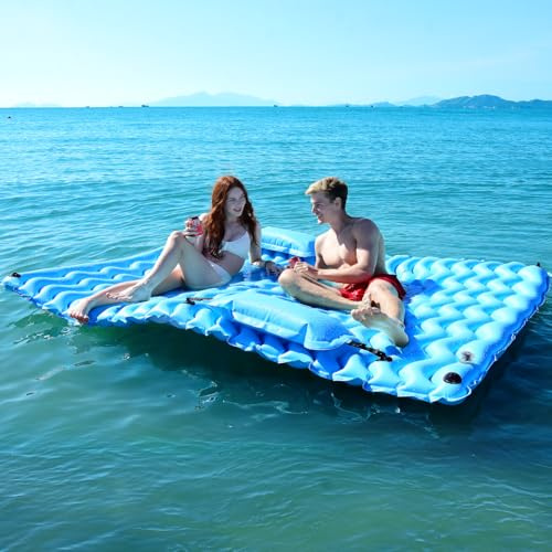 Sunrio 2025 Upgrade 102''*72'' Giant Inflatable Floating Mat-Pool Float Lake Floats for Adults with Pool Hammock Pool Mats for Floating Swimming Pool Beach Lake for Summer Water Party Blue