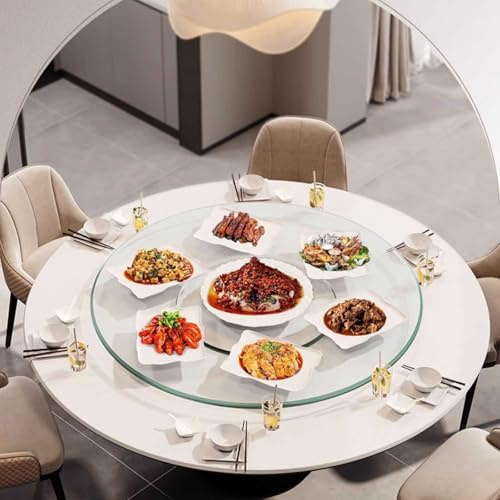 Großer runder Lazy Susan-Drehteller für Esstische transparentes Drehtablett mit geräuscharmen Mittelstücken 60/70/80/90/100cm drehbare Servierplatte aus gehärtetem Glas(Ø 70cm/27.5in)