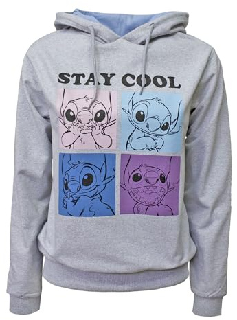 Disney Sudadera Lilo y Stitch para mujer y niña, de algodón, talla XL con capucha 6955, gris, XL