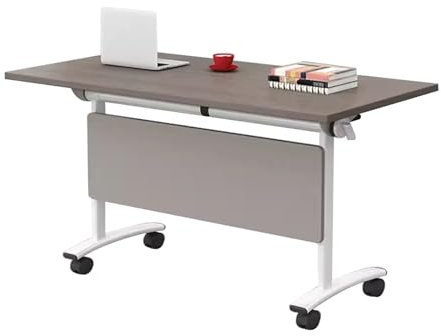 Moderner Konferenztisch aus grauem Holz mit stabilem Stahlrahmen, mobiler, tragbarer Konferenzraumtisch für Seminar-Training, 120 x 55 x 75 cm