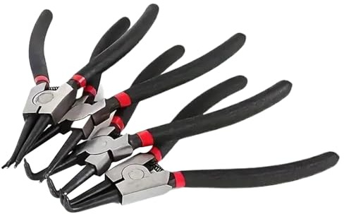 Juego de alicates de anillo de seguridad, alicates de anillo de sujeción de 4 piezas con mordaza curvada │ 25 x 16 x 3 cm alicates multifuncionales con resorte | Alicates rectos resistentes con gancho