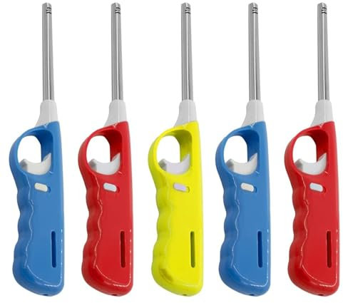 ANGIX 5 x Lighters & Fire Starters - Clipper Tube BBQ Lighter for Outdoor Camping - Refillable Safety Gas Lighters for Homes, Kitchens, Outdoors - Fire Lighter Accessories (Random Color Supply)