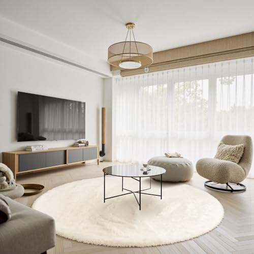 Sour Lemon Teppich Schlafzimmer 120x120cm, Creme Teppich Flur Läufer | Rutschfest Schlafzimmer Teppich Waschbar Flauschiger Wohnzimmerteppiche Zottelige Weiche Teppiche für Kinder Flur Wohnzimmer