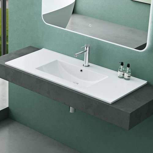 Mai & Mai Lavabo Incasso 101x47x18cm, Lavabo Sottopiano Lavandino Bagno in Ceramica Bianca Nano Rivestimenti Brüssel912