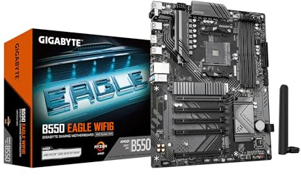 GIGABYTE B550 Eagle WIFI6 Mainboard – AMD Ryzen 5000 G-Serie CPUs, 10+3+1 Phasen VRM, bis zu 3200 MHz DDR4, 1xPCIe 4.0 + 1xPCIe 3.0 M.2, 1GbE LAN, WiFi 6, USB 3.2 Gen 2