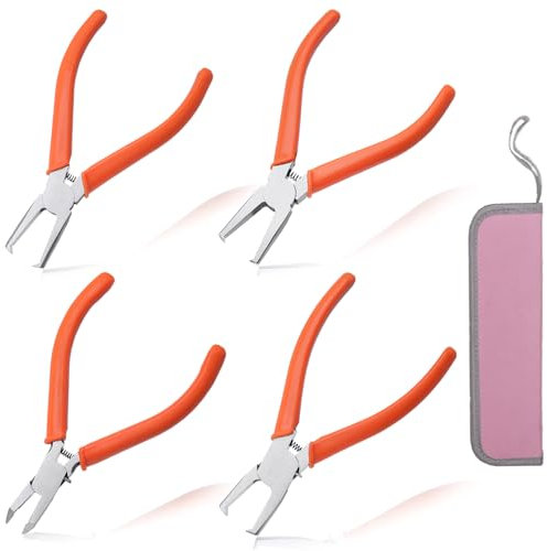 LEONTOOL 4PCS Small Flush Cut Pliers Sets, 38 & 90 Degree Angle Tip Precision Engineer Tip Cutter, Ultra Sharp Long Nose End Cutting Plier, Transverse End Cutter for Electronics Jewelry Making Models