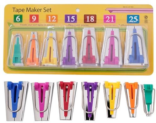 Ksikdeg Schrägbandmacher-Kits, Stoff-Schrägband-Werkzeug, 6/9/12/15/18/21/25 mm, Schrägbandformer