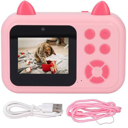 Kids Camera Instant Print, 2.4 Inch Screen Digital Thermal Print Camera Portable Travel Toddler Toy for 4 5 6 7 8 9 10 Year Old Girls Boys (pink)