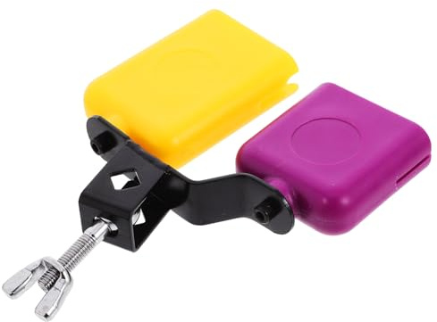 ELAYARD Campanaccio Percussione Tono Alto e Basso, Accessorio Batteria Campanaccio Blocco Tamburo, Strumento Portatile in Legno Color Giallo e Viola, Adatto per Batteristi e Insegnamento