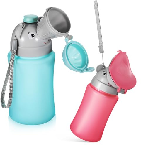 Cabilock Portable Toddler Urinal Bottle Set for Boys and Girls, Emergency Car Travel Potty with Cartoon Design, Leak-Proof Child Pee Training Cup for Camping and Outdoor Use (2pcs