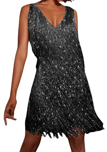 Fransen Kleid Ocker/Gold Disco Outfit 70s Damen-Kostüm 20er Jahre Charleston Minikleid