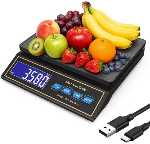Báscula de cocina digital 30 kg, recargable USB-C | Función tara y conteo, para cocinar, hornear y control nutricional