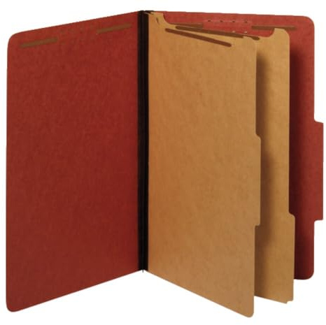 Pendaflex Recycled Classification File Folders, 2 Dividers, 2 Embedded Fasteners, 2/5 Tab Cut, Legal Size, Red, Box of 10 (29075R)