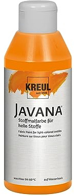 KREUL 91303 - Javana Stoffmalfarbe für helle Stoffe, 250 ml Glas in orange, geschmeidige Farbe auf Wasserbasis mit cremigem Charakter, dringt fasertief ein, waschecht nach Fixierung
