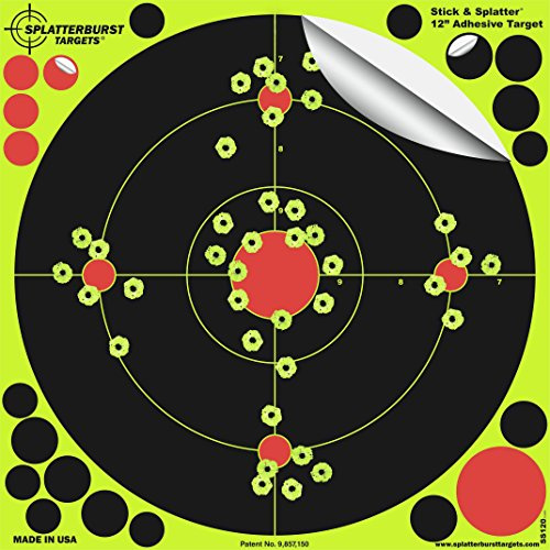 25 Pack - 12 Stick & Splatter - Adhesive SPLATTERBURST Shooting Targets - Your Shots Burst Bright Fluorescent Yellow Upon Impact - Great for all firearms, rifles, pistols, AirSoft, BB & Pellet guns!
