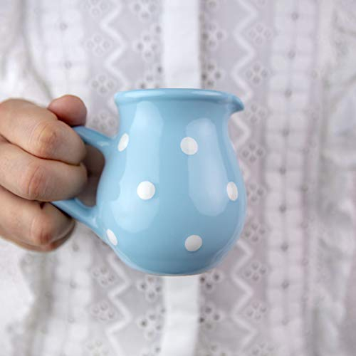 City to Cottage® - Keramik Milchkännchen | Hellblau und Weiß | Polka Dots | Handgemacht | Keramik Geschirr Kännchen | 150 ml