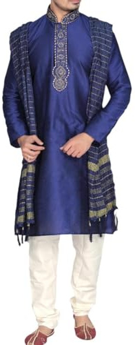 Sonisha MKP9007 Men's Blue Kurta Pajama Set Wedding Kurta Pyjama Indian Party Suit (36)