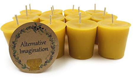 12 Pack of Beeswax Votive Candles - 100% Pure, Natural Beeswax with Natural Light Honey Scent - 15 Hour Burn - Alternative Imagination