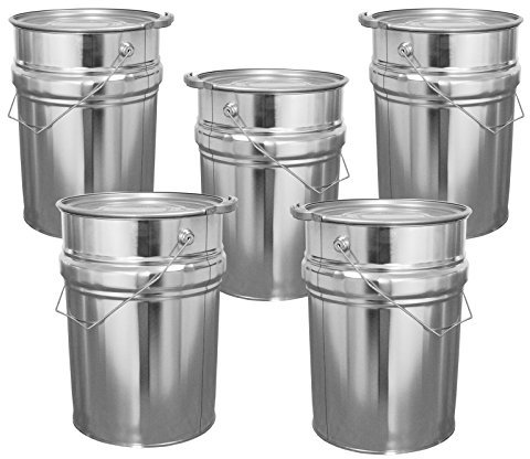 Lot de 5 Seaux Fer Blanc 12 L Couvercle avec Joint; Anneau de cerclage (5x23012)