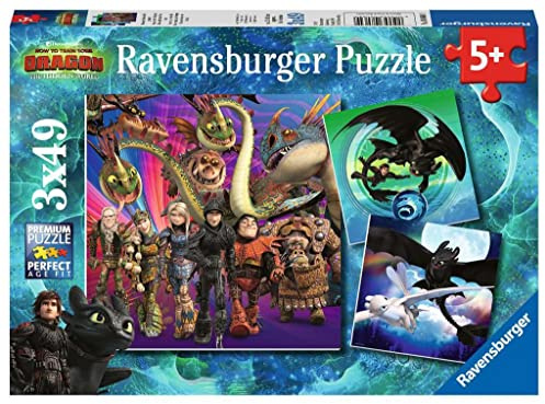 Ravensburger Kinderpuzzle - 08064 Drachenzähmen leicht gemacht - Puzzle für Kinder ab 5 Jahren, Dragons-Puzzle mit 3x49 Teilen