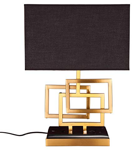invicta INTERIOR Moderne Tischleuchte ATLANTIS 56cm gold Modern Design Tischlampe mit Stoffschirm Tischlampe Lampe Nachttischleuchte
