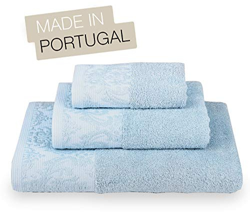 jilda-tex Premium Handtuch Duschtuch Frottierware Set 100% Baumwolle Verschiedene Designs (6-TLG-Set (2xGästetuch/2xHandtuch/2xDuschtuch), Marbella Blau)