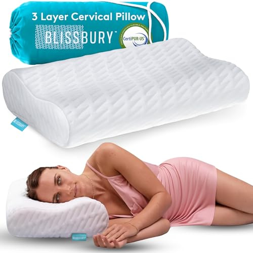 BLISSBURY Konturenkissen, verstellbares Memory-Schaum-Konturkissen | Halswirbelkissen bei Nackenschmerzen, Bauch, Seitenschläfer – inklusive Bambushülle & hypoallergenem Aktivkohleschaum