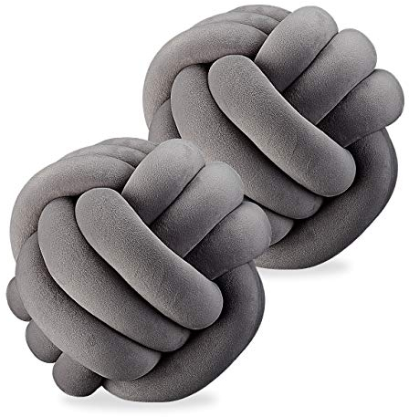 Relaxdays 2X Cuscino a Nodo, Cuscino Attorcigliato Divano, Decorato, Scandinavo, Guanciale a Gomitolo, Ø25 cm, Grigio Scuro