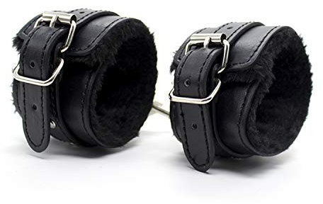 Leder SM Handschellen,Kunstleder Plüschfutter Handfesseln Fußfesseln,BDSM Bondage Erotik Extrem Fesseln Sex Spielzeug,Sexspielzeug zum Fesseln für Paare (Handschellen-schwarz)