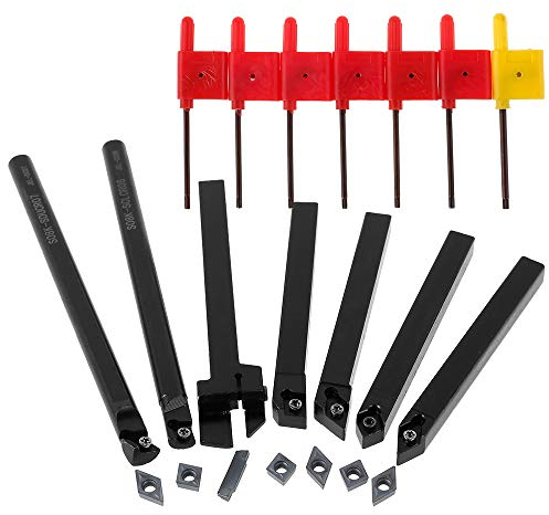 21 Pezzi Tornio Turning Tool Multifunzione Kit, Inserti Titolari Bar Alesatore per Utensili di Tornitura con Inserti in Carburo (8mm)