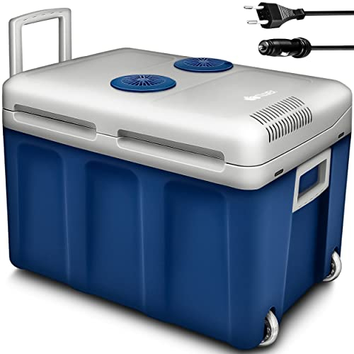 tillvex Frigorifero elettrico Portatile da 40L con rotelle | Mini-frigorifero campeggio da 230 V e 12 V per auto, camion, barca o camper | rinfresca e riscalda | modalità ECO (Blu)