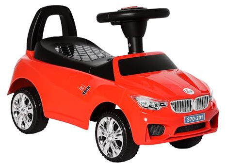HOMCOM Coche Correpasillos para Niños de 18-36 Meses Andador Correpasillos Bebés con Faros Música Bocina Volante Espacio de Almacenaje y Asa para Empujar 63,5x28x36 cm Rojo