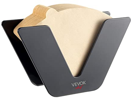 VEVOK CHEF Kaffeefilterhalter für #1#2 Filter mit 100 Stück #2 Filterpapiere, Aufbewahrung, Kaffeepapierregal, Kaffeefilter, schwarzer Papierständer, Kaffeezubehör für Kegel-Kaffeefilter