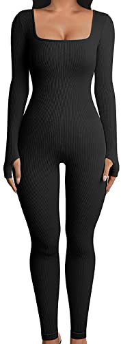 Geagodelia Damen Sexy Bodycon Jumpsuit Einteiler Elegant Langarm Overall Romper Yoga Workout Sport Outfit Clubwear Streetwear