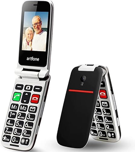 Cellulare ARTFONE CF241A Nero Telefono per Anziani Tasti Grandi Apertura a Conchiglia Funzione SOS Suoneria Forte Doppia SIM Facile da Usare