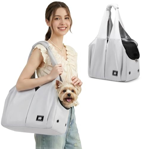 ALLSOPETS Dog Carrier Sling for Small Dogs, Breathable Cat Carry Bag with Leash Hook, Portable Pet Carrier for Cats and Puppies, Cozy Travel Bag for Outdoors, Camping (Silvery Grey)