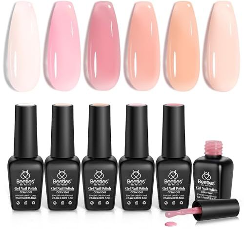 Beetles UV Gel Nagellack Set - 6 Farben Ballettkleidermilch Weiß Pink Nackt Transparent Gelee Nageldesign LED Nail Lamp Diy Maniküre Kit für Frauen Anfänger Nail Art