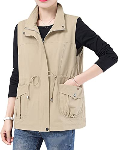 ZMNKH Veste sans manches pour femmes,Printemps Automne Casual Gilet Randonnée Pêche coupe-vent Gilet Femme Outwear avec Poches