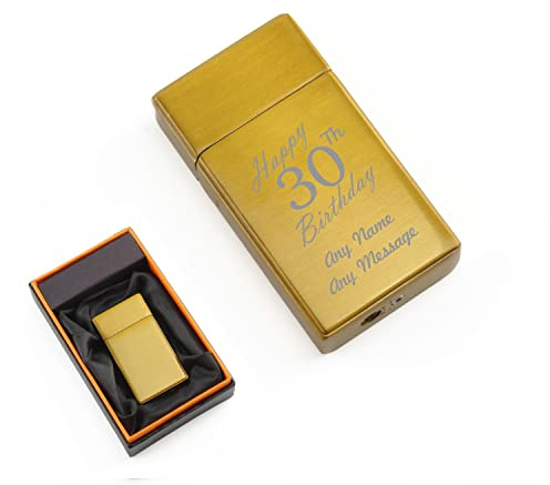 Personalised Engraved Gold Torch Gas Jet Lighter, Comes with Presentation Box, Happy 30th Birthday Design, Gift for Him, Father, Birthday Gift, Engraved in The UK