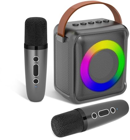 Ankuka Karaoke-Spielzeug für Kinder & Erwachsene mit 2 Mikrofonen, tragbare Karaoke-Maschine mit LED-Licht und Sprachveränderungseffekten, Geschenke für Alter 3-18 Kinder, Jungen, Mädchen(sliber)