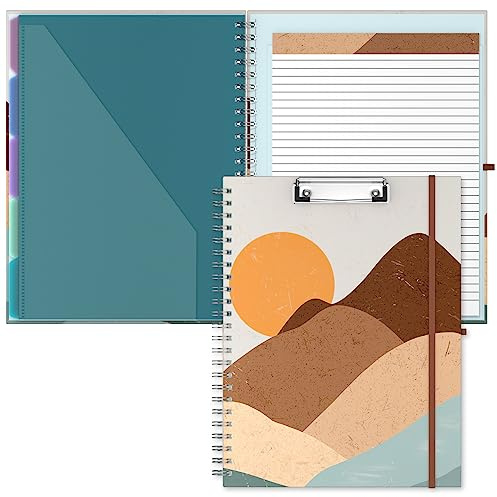 Hnogri Klemmbrett Folio mit nachfüllbarem linierten Notizblock, Klemmbretter mit 5 A4-Ordnern Lagerung 10 Taschen, Spirale Clip Board Portfolio, Größe 12,8 x 9,7, Bürobedarf, Schulbedarf.
