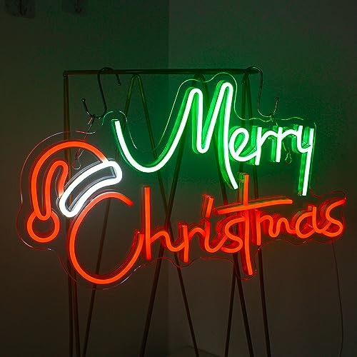 Looklight Merry Christmas Neonschild Weihnachtsmütze LED-Neonlicht grüne rote Buchstaben Neonlichtschilder für Weihnachtsfeier, Kinderschlafzimmer, Bar,Geschäft, Weihnachtsdekoration