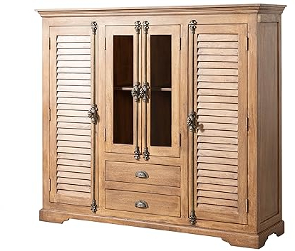 MASSIVMOEBEL24.DE | Toulouse Highboard aus Massivholz #15 aus Mangoholz - beige, geölt 160x45x142 cm 8 Fächern + 2 Schubladen Wohnzimmerschrank, Hochkommode Landhausstil