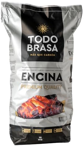 TODOBRASA Carbón Vegetal Barbacoa ENCINA Premium Ecológico · Saco 15 KG Doble Protección Caja Anti-Rotura · Carbón BBQ Calidad Profesional Nacional · Especial Parrilla Vasca & Horno Brasa Jospering