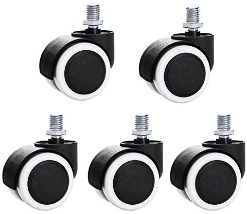 Lenkrollen, Bürostuhl-Lenkrollen, robuste Drehstuhlrolle, PU-Rollenset, universeller Ersatz, Computerstuhl-Zwillingsrad, Gewindeschaft 10 x 10 mm, Tragfähigkeit 250 kg, 5er-Set