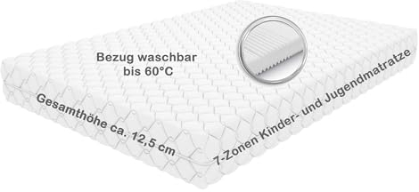 Mountbeaver Teen 7-Zonen Kinder- und Jugendmatratze 90x200 weich, ca. 12,5 cm Gesamthöhe, Bezug waschbar bis 60 Grad, Oeko-TEX® 100
