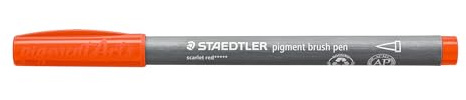 STAEDTLER brush pen pigment Arts, scharlachrot, pigmentierte Premium-Zeichentusche, Pinselspitze für variable Linienbreite, wasserfest, schnelltrocknend, 10 brush pens im Kartonetui, 371-24