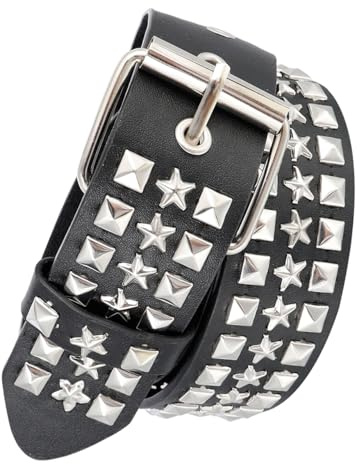 Eigso Punk Leder Gothic Taillengürtel für Frau Mann 80er Party Rave Runde Nieten Gothic Nietengürtel für Frauen Männer Verstellbar