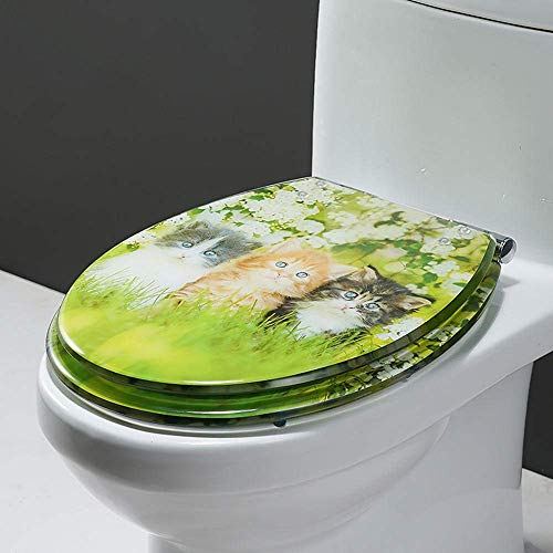 Toilettensitz, Toilettendeckel, Harz-Toilettensitz, große Auswahl an schönen Toilettensitzen, Absenkautomatik, Schnellverschluss, leicht zu reinigen, für Badezimmer, Kleiner grüner AFFE (grüne Katze)